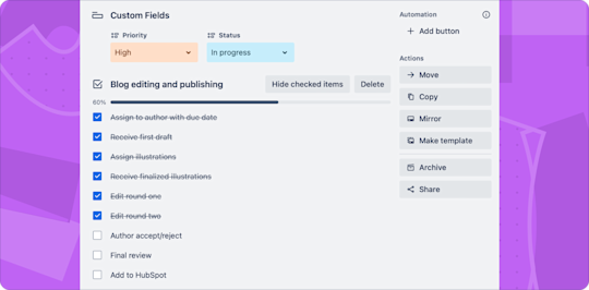 An image showing an example of automation on a Trello board